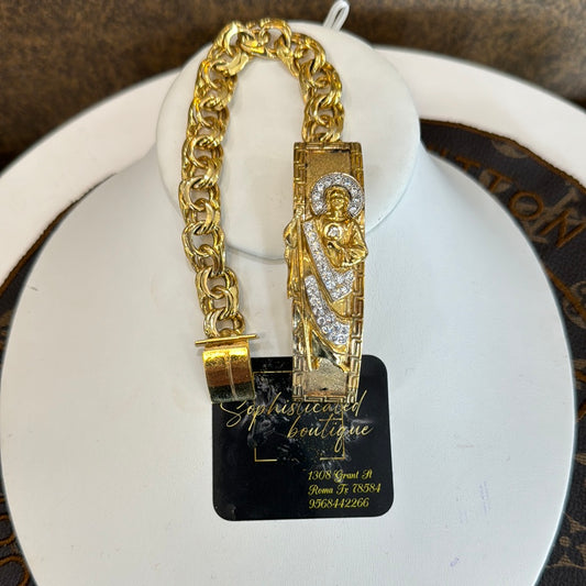 8.5” gold bracelet with diamond Saint